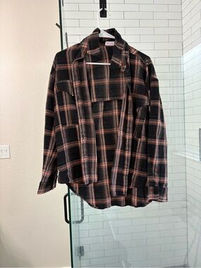 Pink Lily Black and Orange Plaid Button-Down Shirt